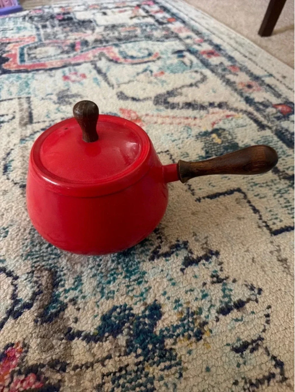 MCM enamel fondue pot red